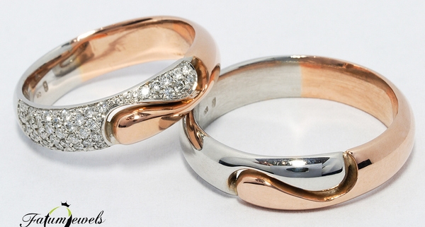 Bikolor rozé arany fehérarany gyémánt karikagyűrű