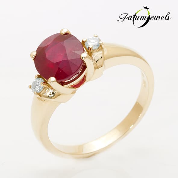 Fatumjewels sárga arany gyémánt rubin eljegyzési gyűrű