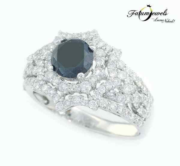 Fatumjewels fekete fehér gyémánt eljegyzési gyűrű