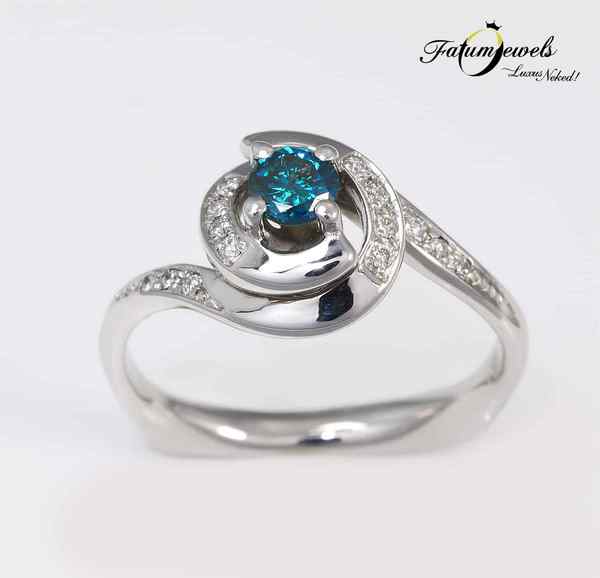 Fatumjewels kék gyémánt eljegyzési gyűrű