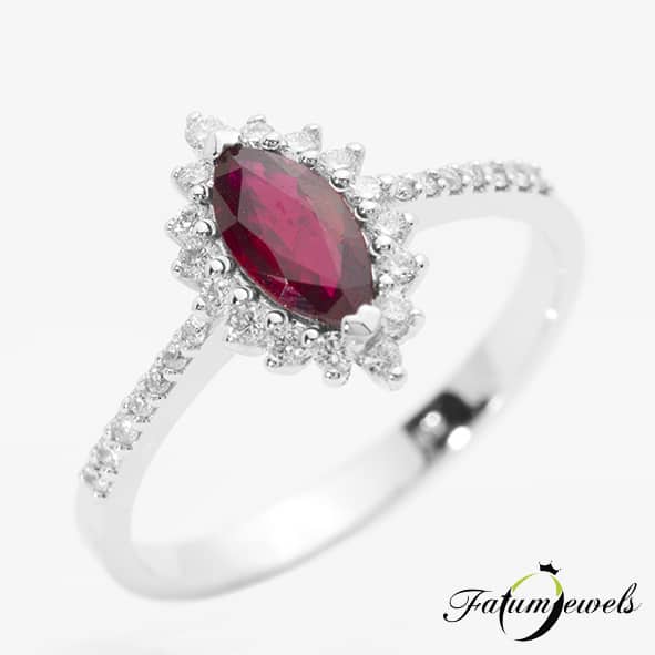 Fatumjewels Sissi fehérarany gyémánt rubin eljegyzési gyűrű